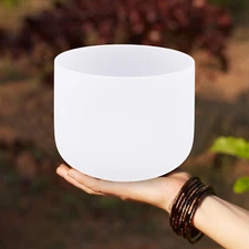 440Hz 8 Inch F Heart Chakra White Colored Crystal Singing Bowl Meditation Gift