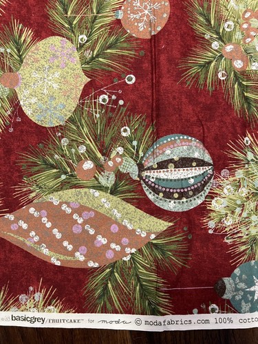 MODA Basic Grey Fruitcake Christmas Ornament Fabric 2 Yards Red Vintage Rare - Picture 4 of 4