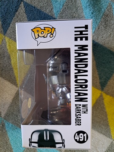 Mandalorian with Dark Saber Pop 491 - Star Wars Funko Pop! 2022 + Protector - Picture 3 of 9
