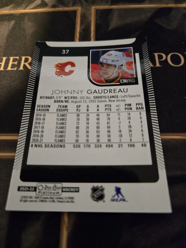 2021-22 O-Pee-Chee Platinum Base Johnny Gaudreau #37 Flames - Image 2 of 2