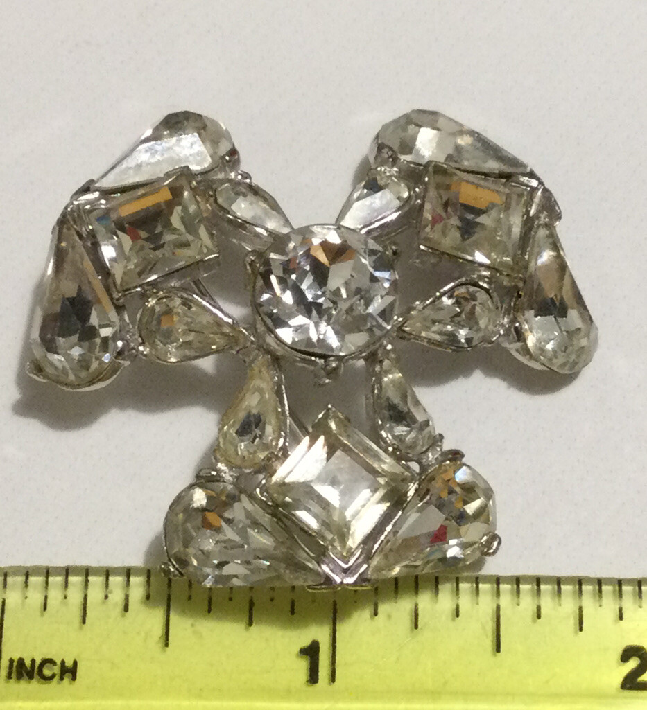 Vintage Signed BOGOFF Clear Crystals Brooch. Rhod… - image 6