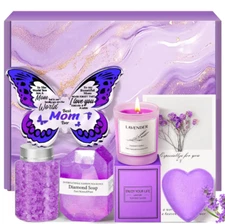 Bath & Body Gift Basket For Women, Honey Lavender Home Spa Set with Oil Diffuser