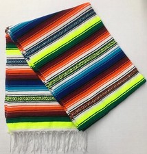 FALSA Mexican Blanket Hand Woven RASTA Serape Throw Yoga rainbow