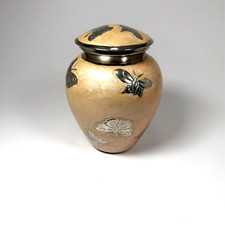 Pet Urn Metal 5 1/2" tall Butterflies Gold and Silver Cremation Ashes NWOT