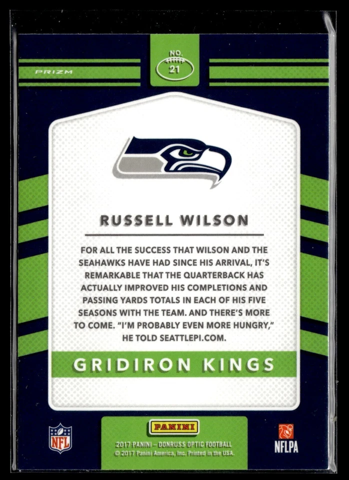 2017 Donruss Optic - Gridiron Kings Russell Wilson #21 - Image 2 of 2