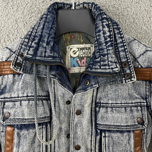 Vintage 80s Boys Denim Puffer Jacket Boys Kids Child Size 5 Zip Snap Acid Wash* - Picture 5 of 24