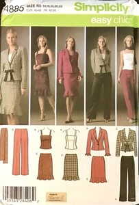 Simplicity Pattern 4885 Top Pants Skirt Jacket Dated 2004 Uncut FF Y2K Sz 14-22