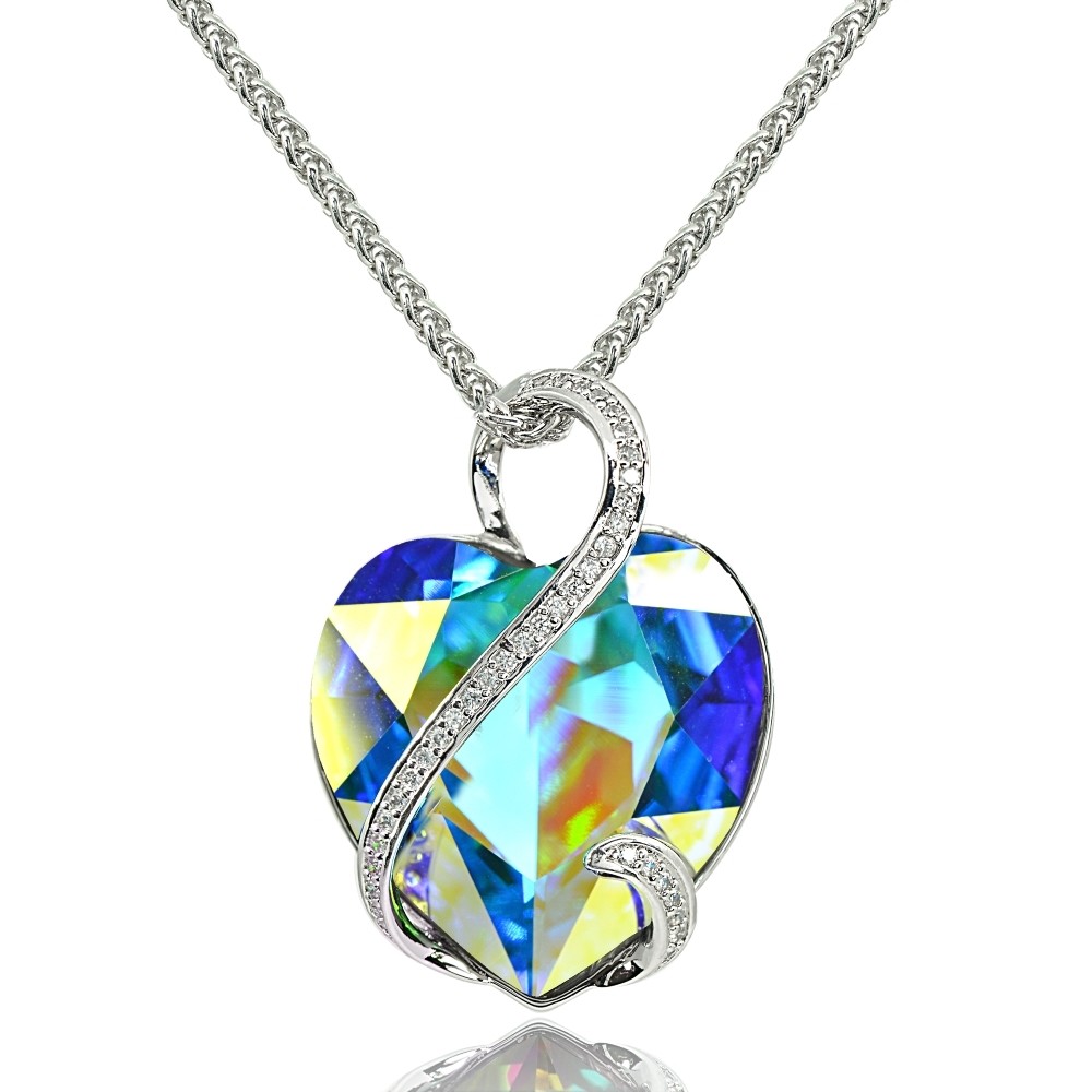 Collier Aurore Boréale 'I Love You' Avec Coeur En Cristal - Longueur 18 Pouces - Cuivre Et Zircon - Neuf Sans Emballage