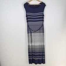 David Lawrence womens dress size L navy blue maxi striped sleeveless belt 087166