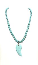 Women s Turquoise Chunk Bead Strand Statement Necklace W/ Charm-18 Adjustable