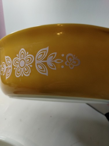 Pyrex Butterfly Gold 1 1/2 QT Oval Kasserolle Backform & Deckel 043 - Bild 9 von 14