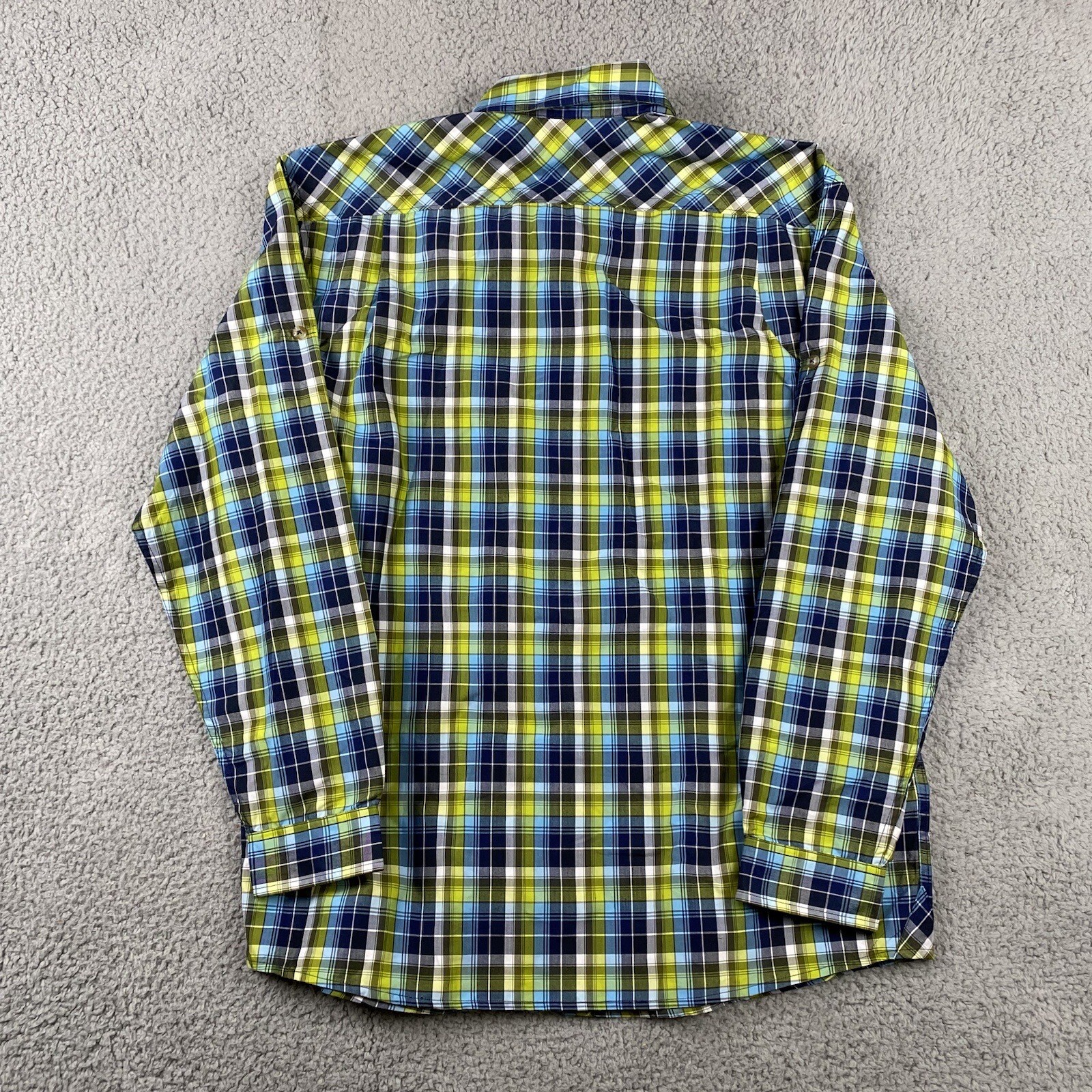 Orvis Trout Bum Long Sleeves Button Shirt Men's Large Plaid Green Blue