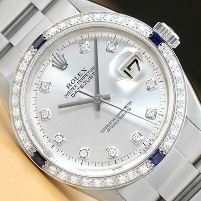 Herren Rolex Datejust 1603 Silber 18K Gold Saphir Diamant Stahl Oyster Uhr