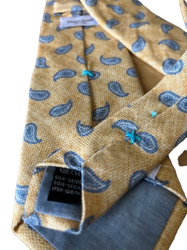 Edward Armah Men's Silk Neck Tie Yellow Paisley 61L 3.5W Made in Italy Nice - Picture 6 of 7