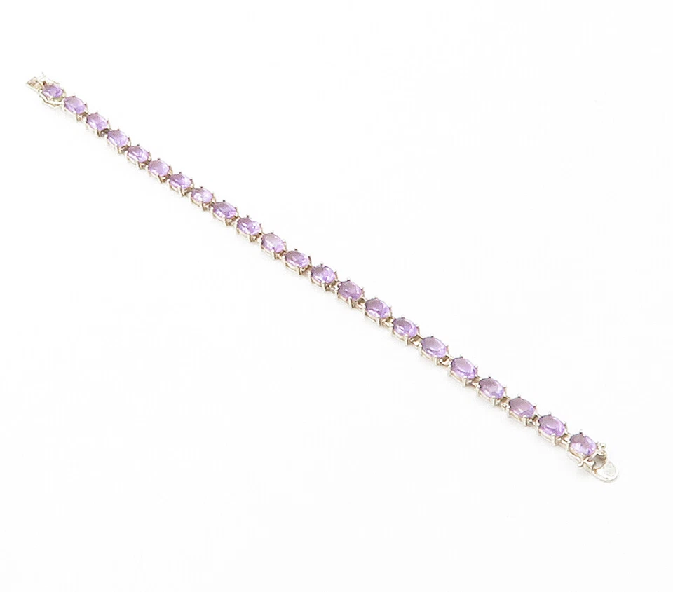 Brazalete de cadena de tenis amatista conjunto de puntas brillantes de plata de ley 925 BT5908 Foto 2 de 4