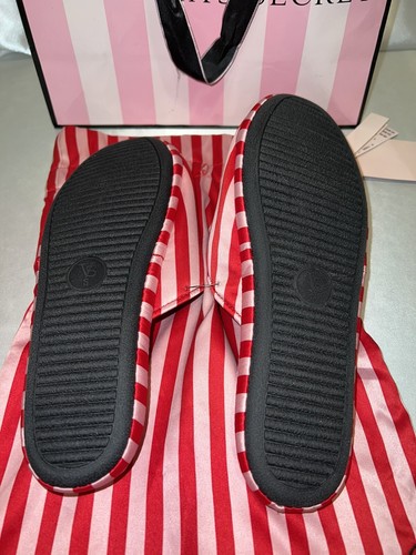 Victorias Secret Satin Slippers Signature Stripe Sequin Bow Small - Picture 2 of 2