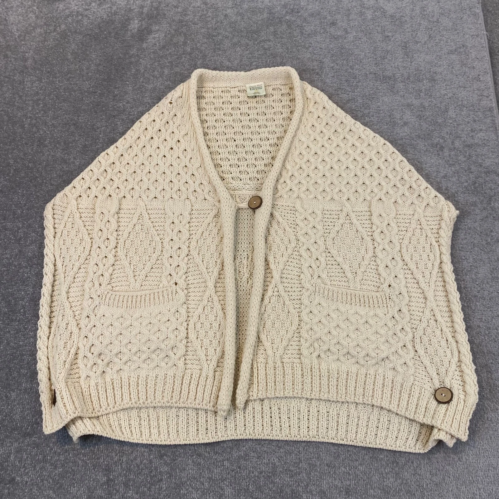 KILRONAN Knitwear Poncho Sweater Cardigan Merino Wool Cableknit Women One Size