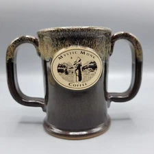 Sunset Hill Stoneware Mystic Monk Coffee Tea Mug Cup Dual Handles Brown Drip