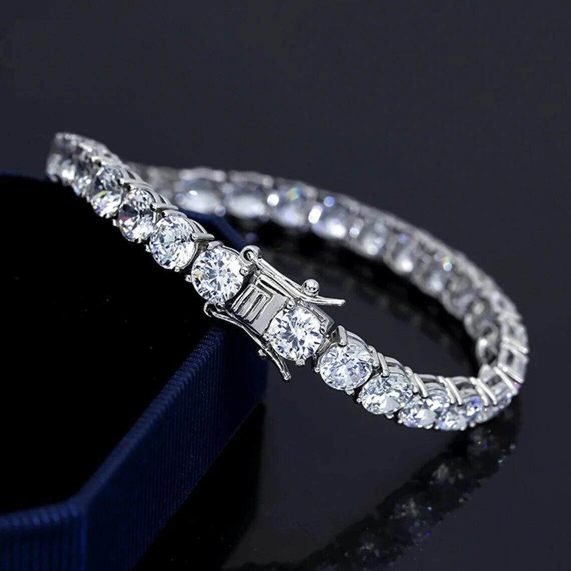 OFF WHITE Bracciale Tennis Solitario Diamante Bianco sporco trattato certificato 5 mm in Argento 925