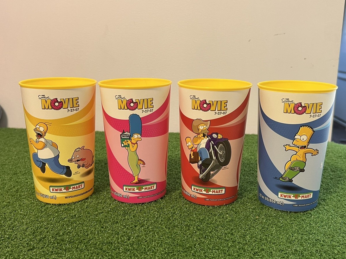Set (4) Slurpee Squishee The Simpsons Movie 2007 Promo Cups Kwik-E
