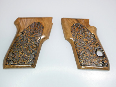 Beretta tomcat walnut wood Handgun Grips ''flora-2 & logo''