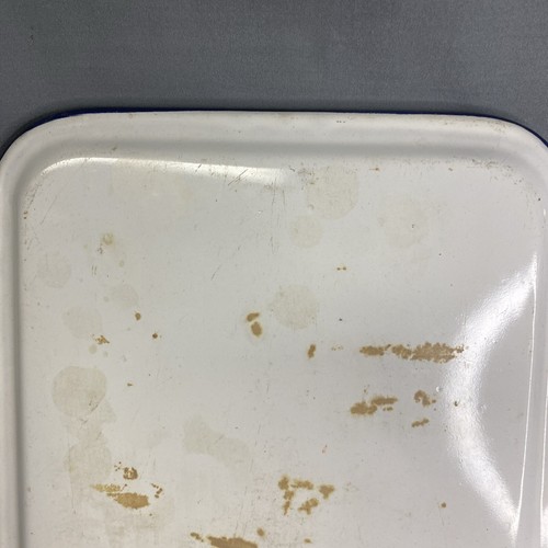 Graniteware Enamelware White Refrigerator Box Lid Only Blue Rim 8” X 12.5” - Picture 2 of 6