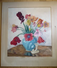 S. ANDREA SAMPSON, VINTAGE WATERCOLOR IMPRESSIONIST FLORAL STILL LIFE CALIF CA ?