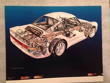 Porsche 959 Cutaway David Kimble 8" X 10" Car Poster Own It! Very Rare!