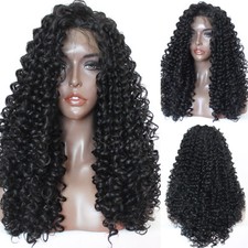 Long Kinky Curly Hair Synthetic Lace Front Wigs Heat Resistant Wig Black Women