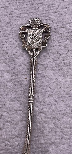 ANTIQUE .835 SILVER HAMBURG PORCELAIN SHEILD SOUVENIR SPOON 4 1/4” - Picture 5 of 9