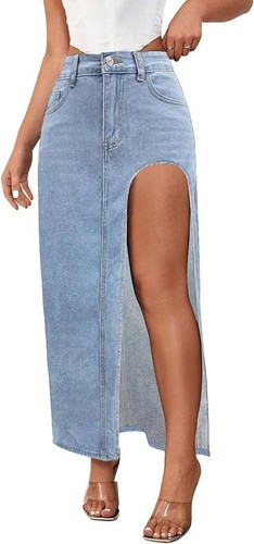 Women's Sexy High Split Slim Fit Maxi Long Pencil Denim Jean Skirt - Picture 11 of 22