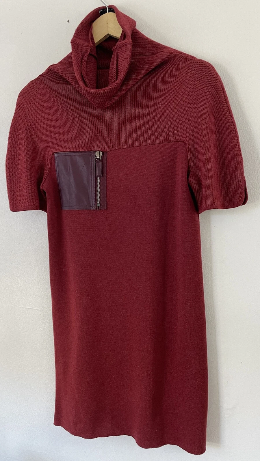 Abito donna Longchamp rosso marrone collo tartaruga maglione lana merino taglia M