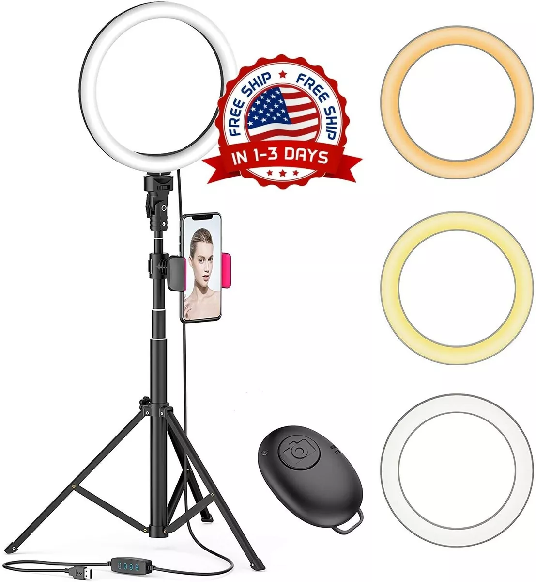 LED Selfie Ring Light Lampara de luz de fotografia USB con soporte para  teléfono