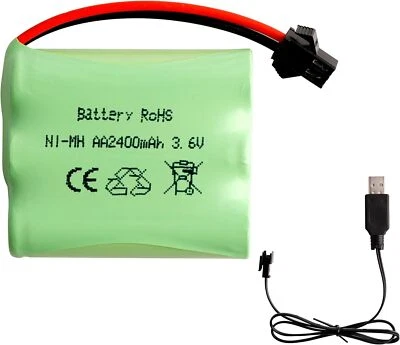 YUNIQUE GREEN-CLEAN-POWER Wiederaufladbare Ni-MH AA 3.6V 2400mAh Batterie | Mit USB-Ladekabel & SM 2P