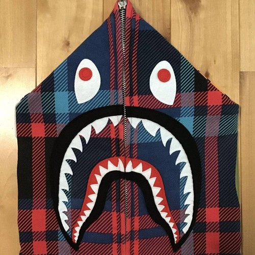 BAPE Check Shark full zip Hoodie A Bathing Ape Size L - Picture 3 of 9