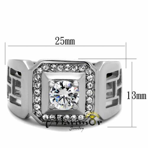 Men's 1.10 Ct Round Cut Cubic Zirconia Silver Stainless Steel Ring Sizes 8-13 - Picture 2 of 6