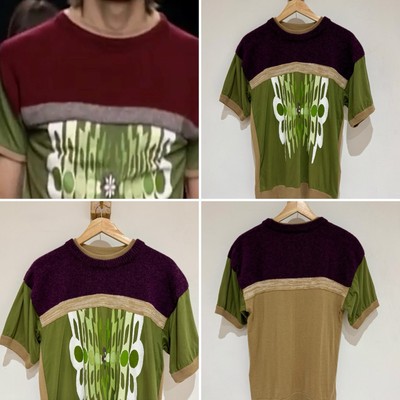 Archive MIU MIU Men's 2003 Runway Intarsia Psychedelic Butterfly Wool T-Shirt  M