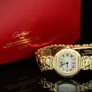 Cartier Ellipse 18k Gold 0.34ct Diamond 26mm Wristwatch Box & Receipt LW 388
