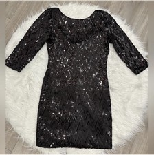Love Reign Sequin Geometric Sheath Dress M Black 3/4 Sleeve Party Cocktail Short
