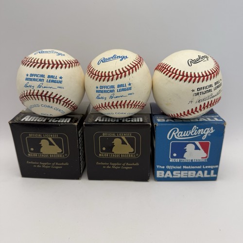 Lot of 3 Rawlings Official Baseballs w/Boxes Bobby Brown & A Bartlett Giamatti