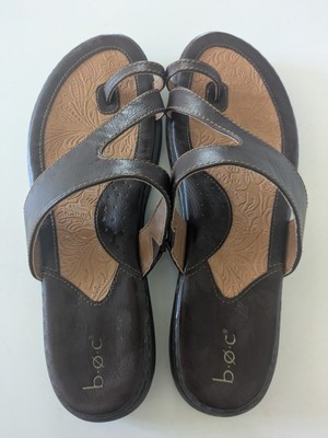 BOC braune handgefertigte Crossover-Slipper aus Leder Keilabsatz Sandalen 11M