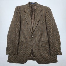 Vtg Chaps Ralph Lauren 42R Brown Houndstooth Wool Tweed Old Money Blazer Jacket