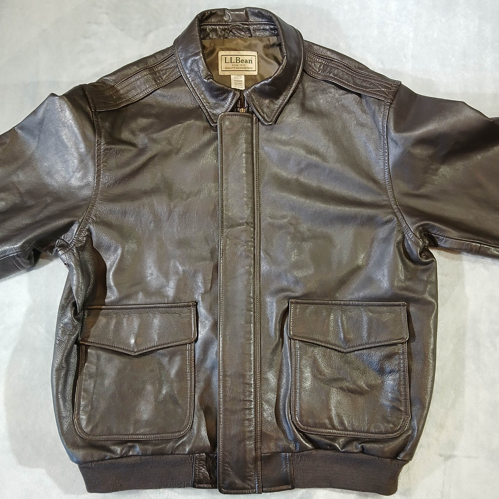 Vintage 1990s LLBean Goatskin Leather Bomber Jacket XL USA Made