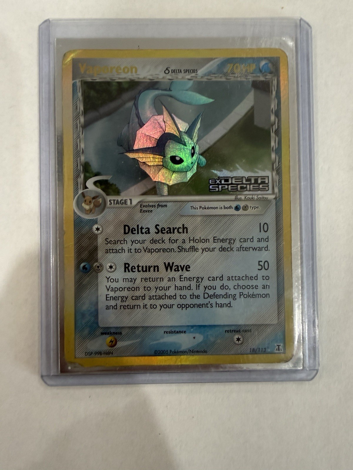 Vaporeon EX Delta Species Reverse Holo Rare 18/113 2005 Pokémon Card Damaged