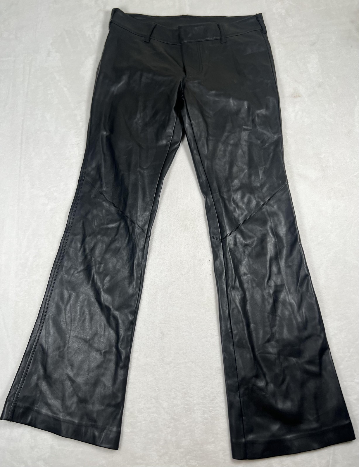 Free People Pants Womens 0 Black Leather Bootcut Flare Zip Fly Belted High Rise