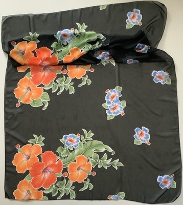 99 A schwarz & orange Blumen Design Modern Vintage Chiffon Sarong Halstuch Schal
