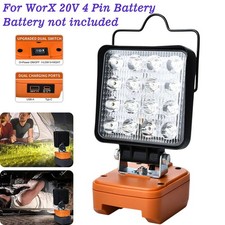 Portable LED Work Light for Worx 20V 4 Pin Battery USB C Charging Camping Torch