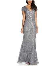 Adrianna Papell Womens Beaded Mermaid Dress, gray, 0