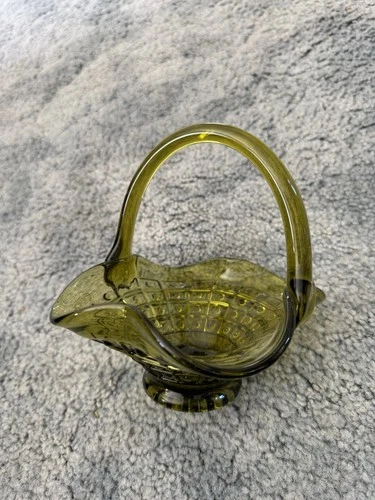 Vintage Green Depression Glass Candy Dish with Romantic Handle