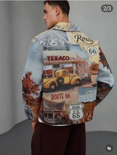 Vintage Route 66 Tapestry Jacket - Classic Americana Graphic Trucker Jacket
